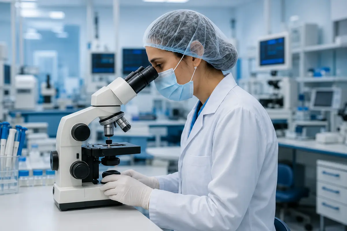 Profissional em análise laboratorial